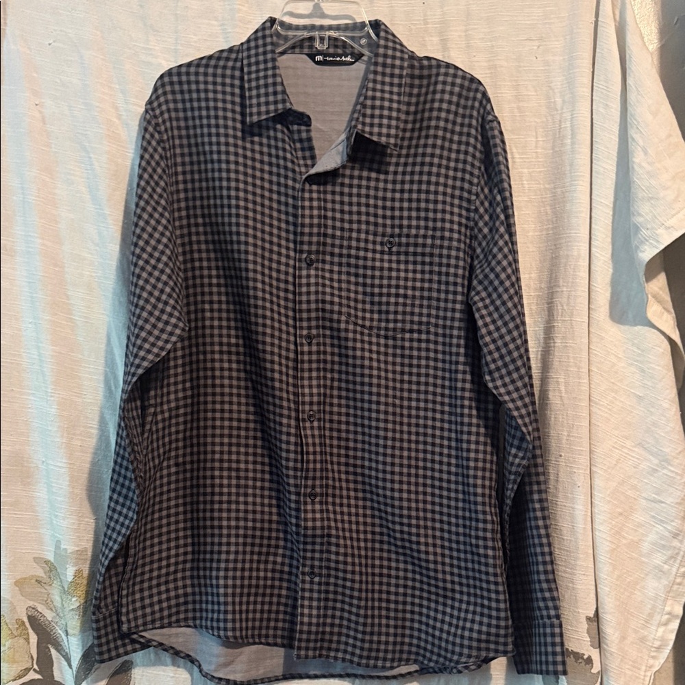 Travis Matthew Men's Black and Gray Checkered Shirt